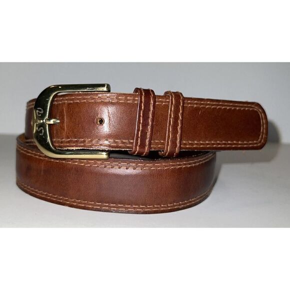 Leather Belt With Brass Buckle - Picture 1 of 9